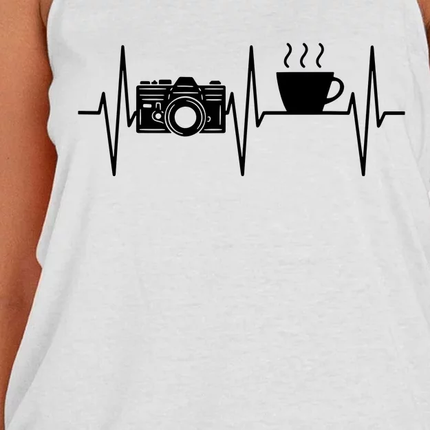 Photographer Funny Coffee Lover Camera Photography Women's Knotted Racerback Tank