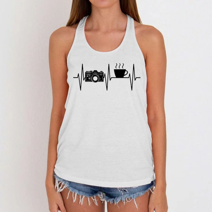 Photographer Funny Coffee Lover Camera Photography Women's Knotted Racerback Tank