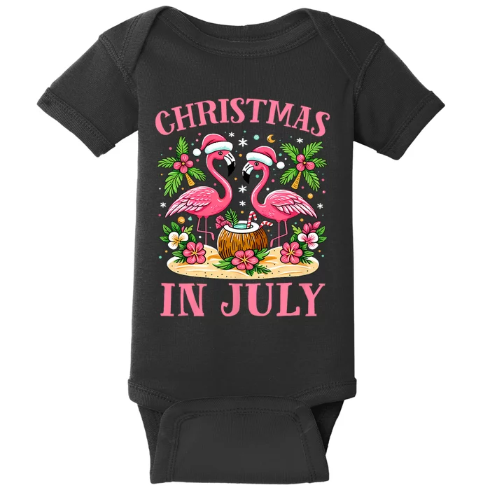 Pink Flamingo Christmas In July Beach Summer Vacation Baby Bodysuit