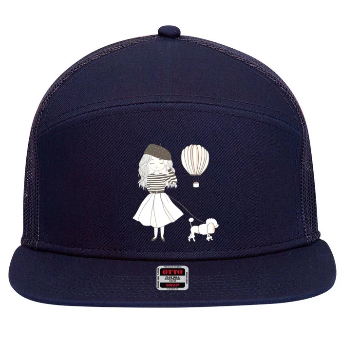 Paris France Cute French Girl Poodle Gift Z000036 7 Panel Mesh Trucker Snapback Hat