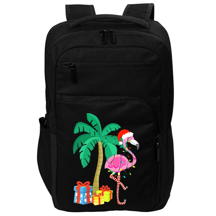 Pink Flamingo Christmas Palm Tree Tropical Xmas Funny Impact Tech Backpack