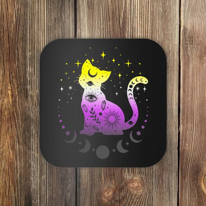 pride flag colors NonBinary astronomy cat Coaster