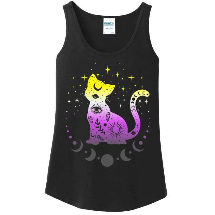 pride flag colors NonBinary astronomy cat Ladies Essential Tank