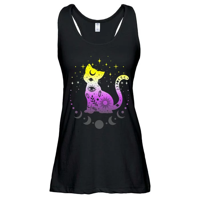 pride flag colors NonBinary astronomy cat Ladies Essential Flowy Tank