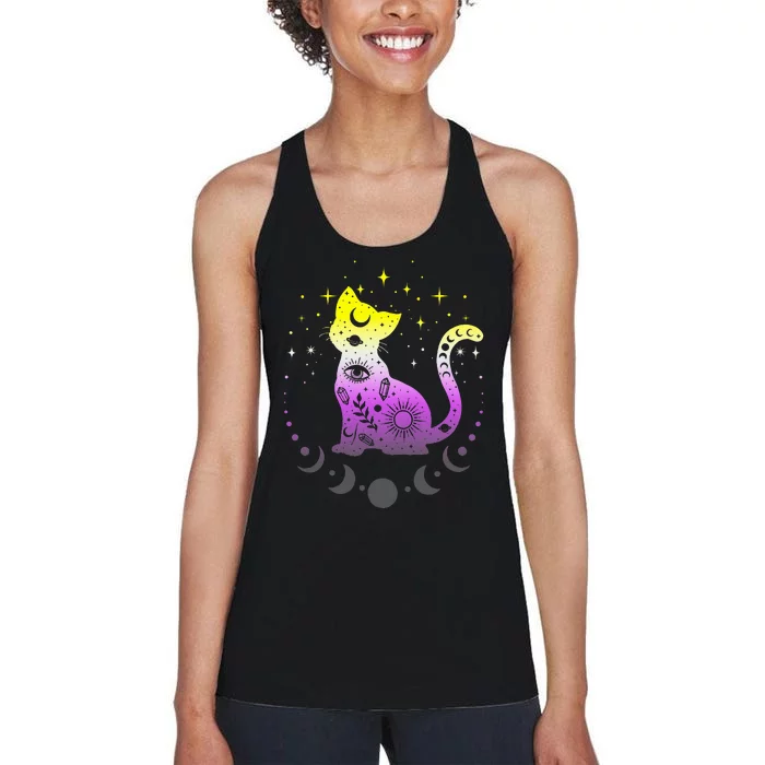 pride flag colors NonBinary astronomy cat Women's Racerback Tank