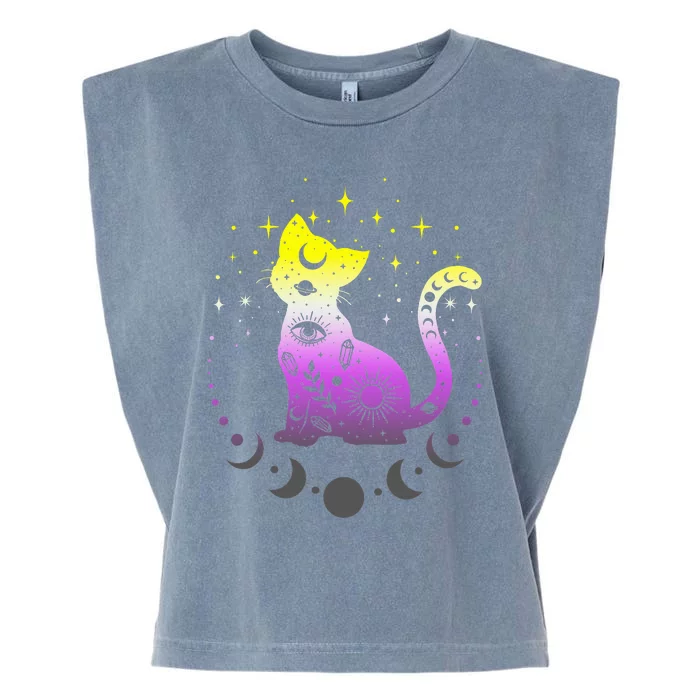 pride flag colors NonBinary astronomy cat Garment-Dyed Women's Muscle Tee