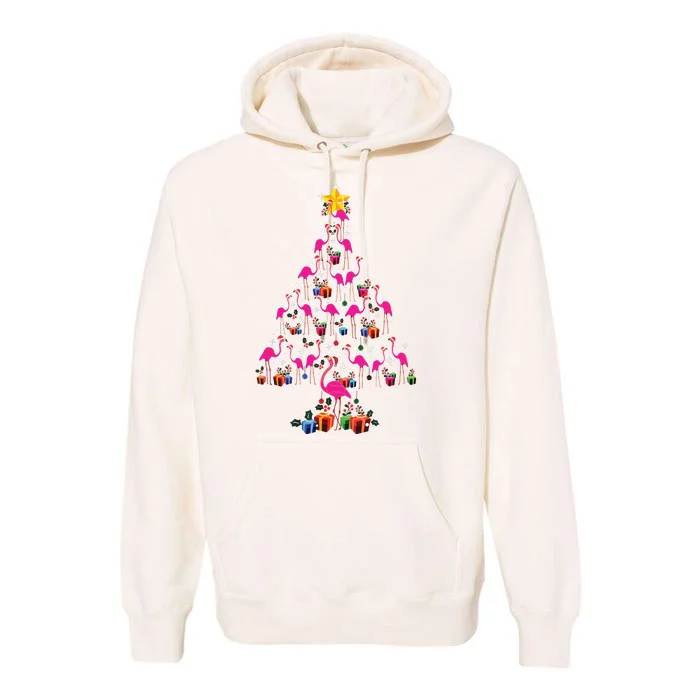 Pink Flamingo Christmas Tree Cute Flamingos Holiday Decor Premium Hoodie