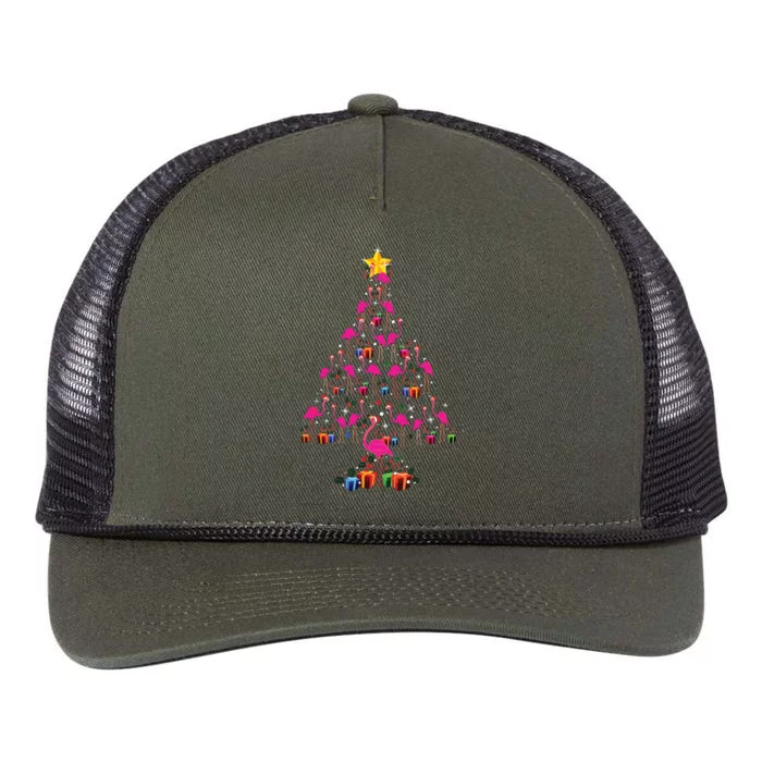 Pink Flamingo Christmas Tree Cute Flamingos Holiday Decor Retro Rope Trucker Hat Cap