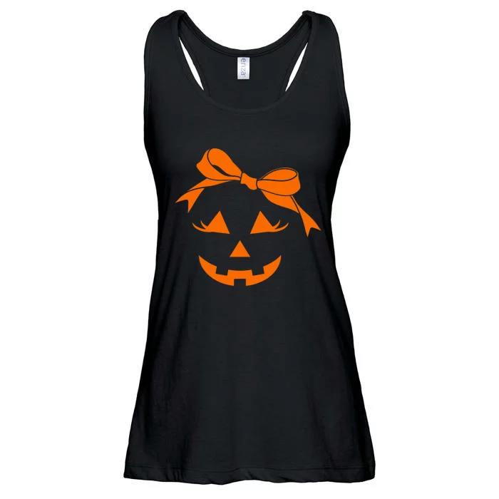 Pumpkin Face Coquette Bow Jack OLantern Fun Halloween Ladies Essential Flowy Tank