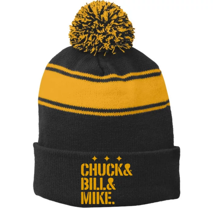 Pittsburgh Football Chuck & Bill & Mike Stripe Pom Pom Beanie