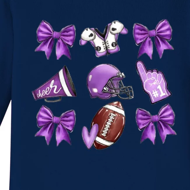 Purple Football Coquette Purple Football Game Day Football Baby Long Sleeve Bodysuit