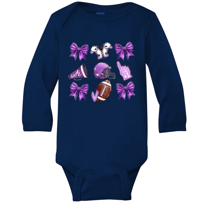 Purple Football Coquette Purple Football Game Day Football Baby Long Sleeve Bodysuit