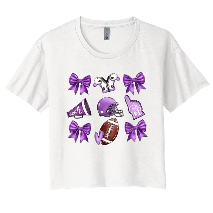 Purple Football Coquette Purple Football Game Day Football Women's Crop Top Tee