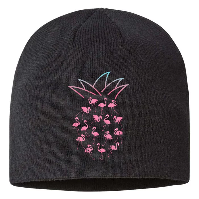 Pineapple Flamingo Cute Funny Tropical Fruit Hawaii Gift 8 1/2in Sustainable Knit Beanie