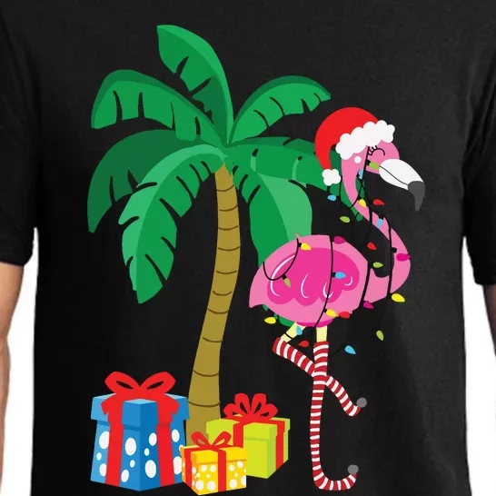 Pink Flamingo Christmas Palm Tree Tropical Xmas Funny Pajama Set