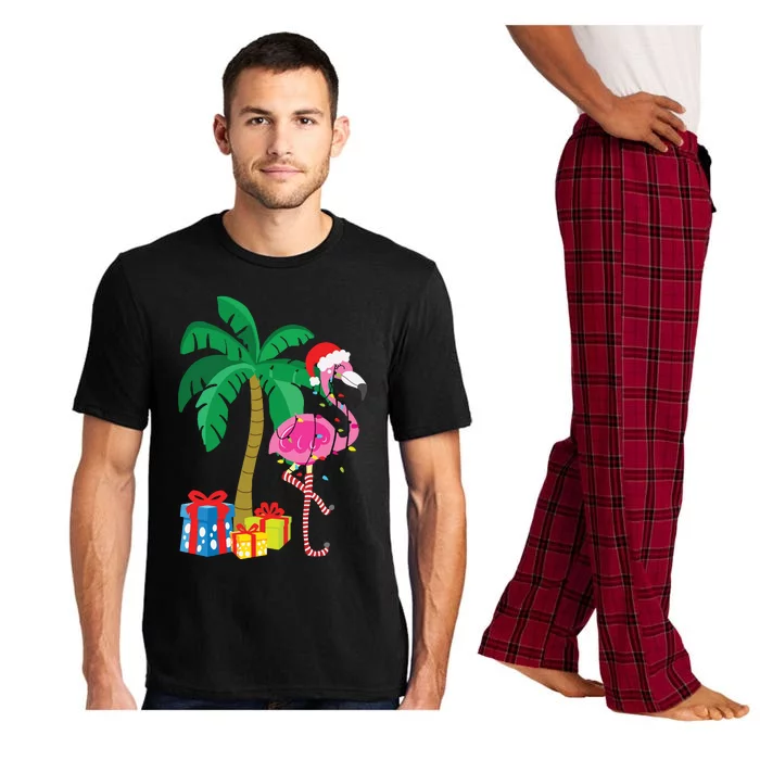 Pink Flamingo Christmas Palm Tree Tropical Xmas Funny Pajama Set