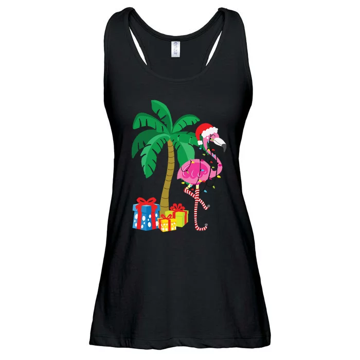 Pink Flamingo Christmas Palm Tree Tropical Xmas Funny Ladies Essential Flowy Tank