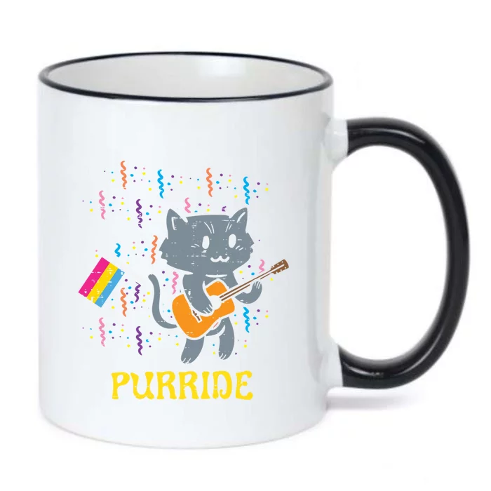 Pansexual Flag Cat Purride Guitar Pan Pride Month Lgbtq Ally Gift Black Color Changing Mug