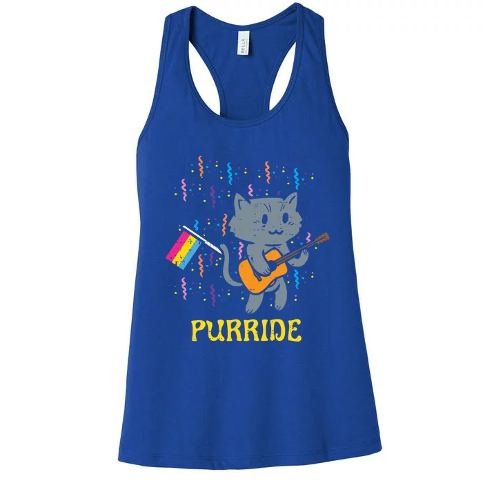 Pansexual Flag Cat Purride Guitar Pan Pride Month Lgbtq Ally Gift Women's Racerback Tank