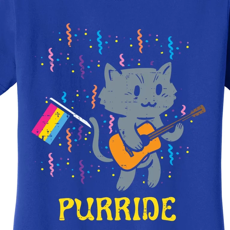 Pansexual Flag Cat Purride Guitar Pan Pride Month Lgbtq Ally Gift Women's T-Shirt