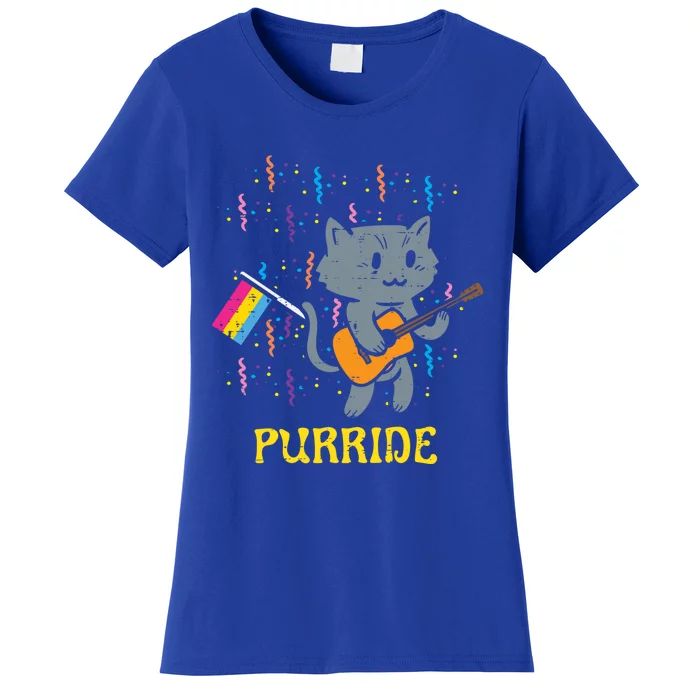 Pansexual Flag Cat Purride Guitar Pan Pride Month Lgbtq Ally Gift Women's T-Shirt