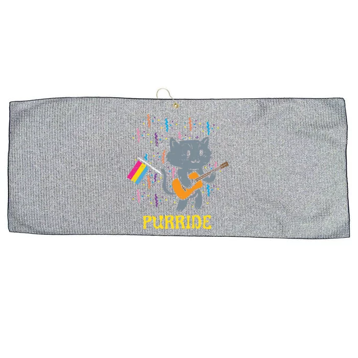 Pansexual Flag Cat Purride Guitar Pan Pride Month Lgbtq Ally Gift Large Microfiber Waffle Golf Towel