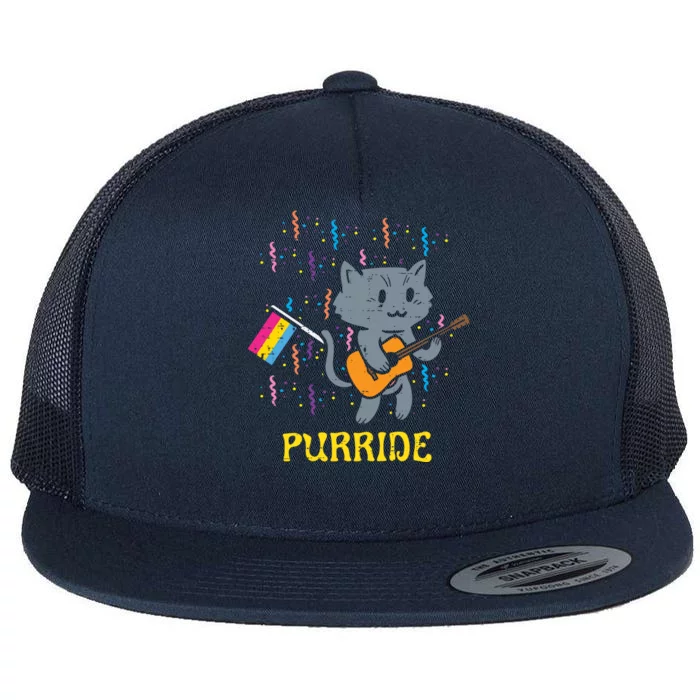 Pansexual Flag Cat Purride Guitar Pan Pride Month Lgbtq Ally Gift Flat Bill Trucker Hat