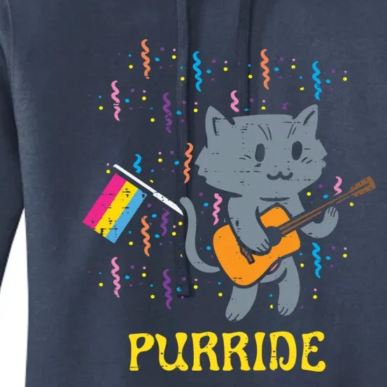 Pansexual Flag Cat Purride Guitar Pan Pride Month Lgbtq Ally Gift Women's Pullover Hoodie