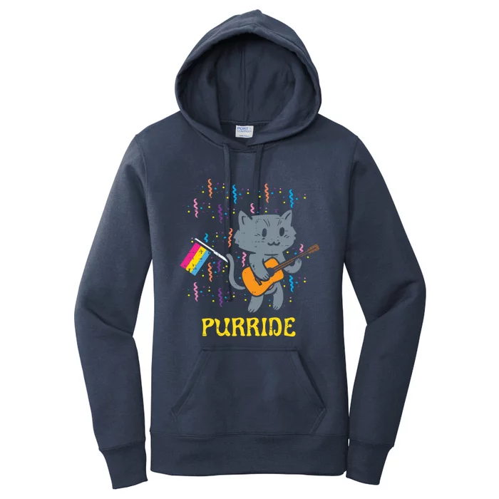 Pansexual Flag Cat Purride Guitar Pan Pride Month Lgbtq Ally Gift Women's Pullover Hoodie