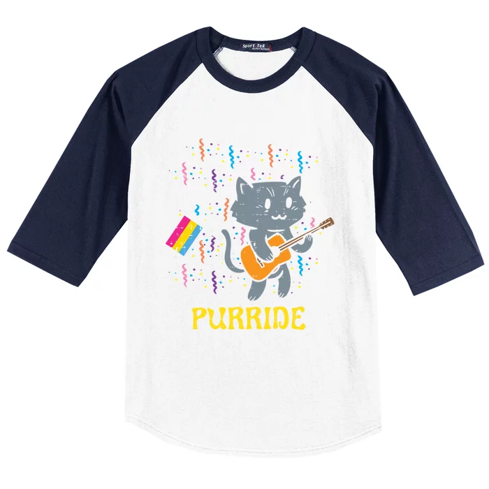 Pansexual Flag Cat Purride Guitar Pan Pride Month Lgbtq Ally Gift Baseball Sleeve Shirt