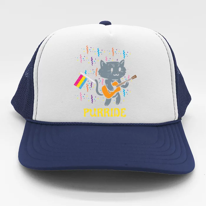 Pansexual Flag Cat Purride Guitar Pan Pride Month Lgbtq Ally Gift Trucker Hat