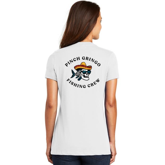 Pinchegringo Fishing Crew Back Print Women's V-Neck T-Shirt