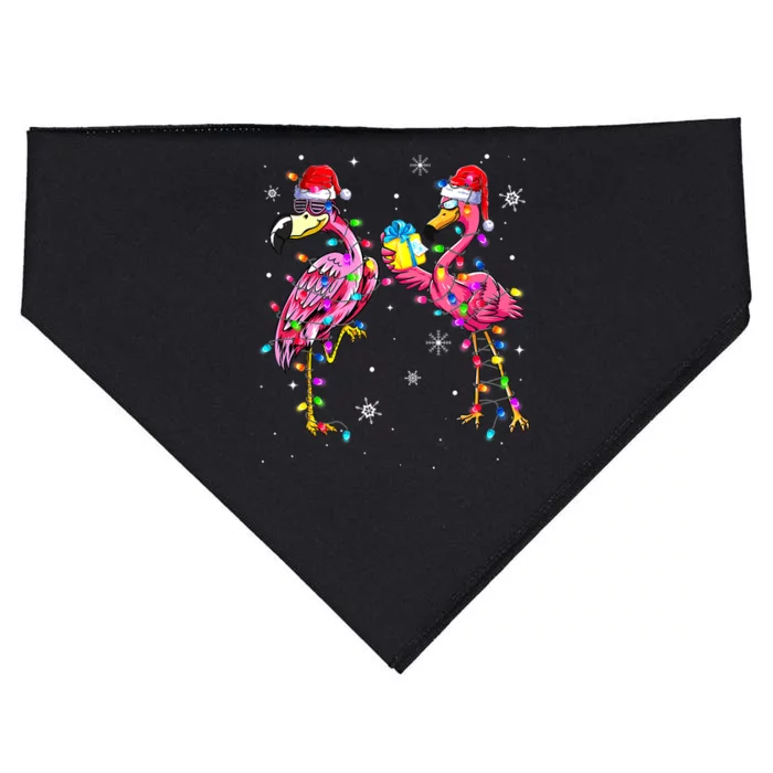 Pink Flamingo Christmas Lighting Xmas Tree Santa Hat Pajama USA-Made Doggie Bandana