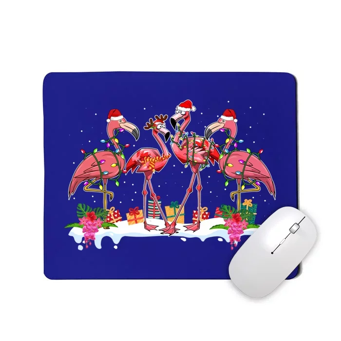 Pink Flamingo Christmas Lighting Xmas Tree Santa Hat Pajama Cool Gift Mousepad