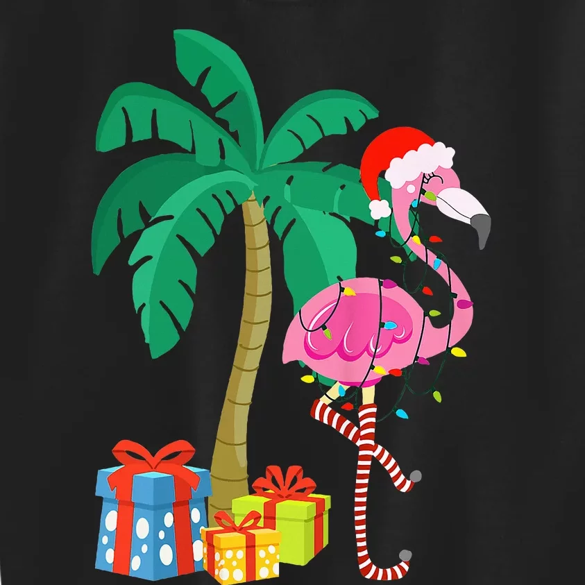 Pink Flamingo Christmas Palm Tree Tropical Xmas Funny Kids Sweatshirt