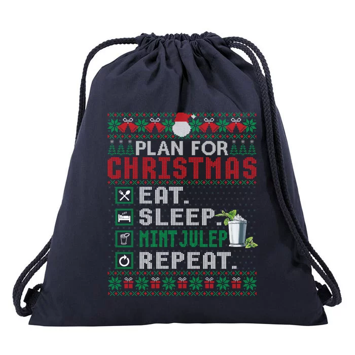 Plan For Christmas Eat Sleep Mint Julep Repeat Cocktail Gift Drawstring Bag