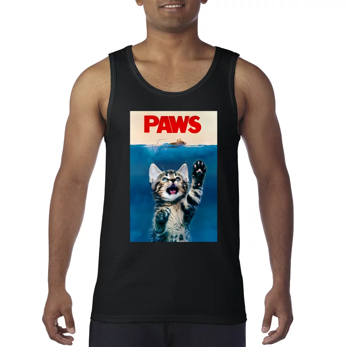 Paws Funny Cat Parody Cat Lover Gift Kitten Shark Mouse Meow Tank Top