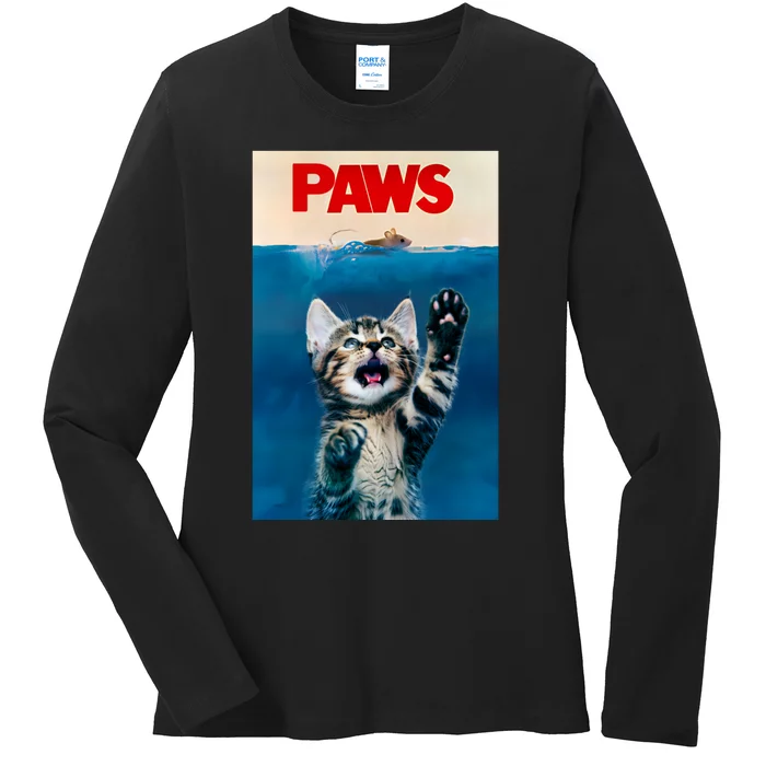 Paws Funny Cat Parody Cat Lover Gift Kitten Shark Mouse Meow Ladies Long Sleeve Shirt