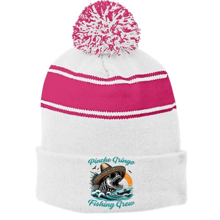 Pinchegringo Fishing Crew (On Back) Front & Back Stripe Pom Pom Beanie