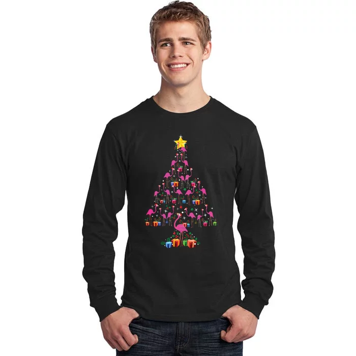 Pink Flamingo Christmas Tree Cute Flamingos Holiday Decor Tall Long Sleeve T-Shirt