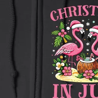 Pink Flamingo Christmas In July Beach Summer Vacation Full Zip Hoodie