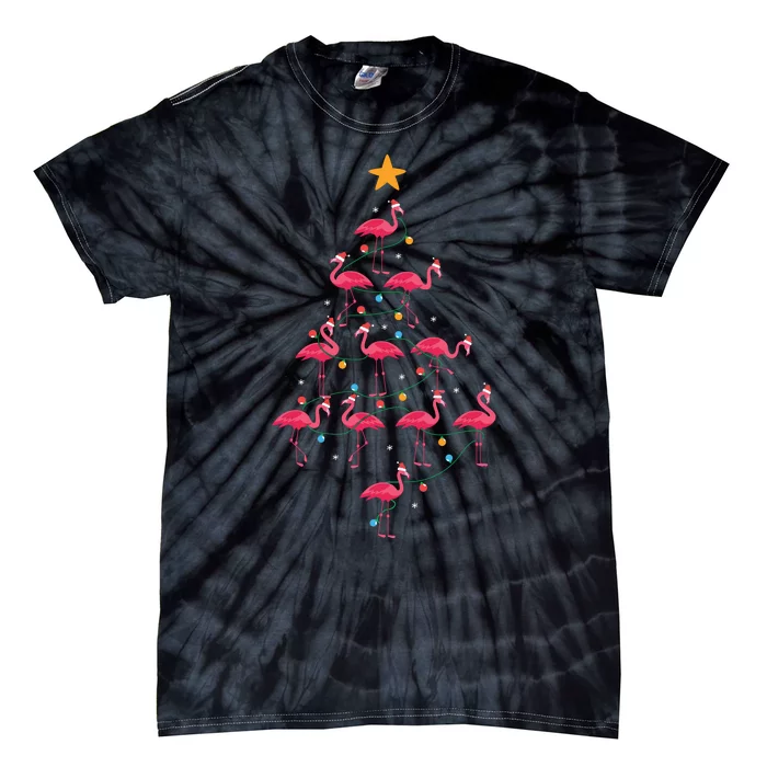 Pink Flamingo Christmas Tree Cute Flamingos Holiday Deco Tie-Dye T-Shirt