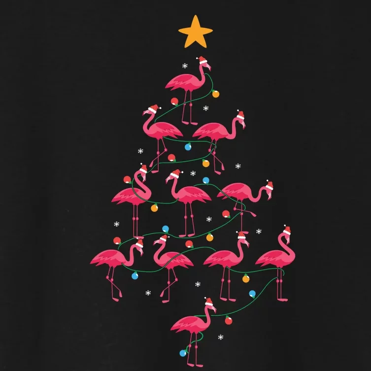 Pink Flamingo Christmas Tree Cute Flamingos Holiday Deco Women's Crop Top Tee