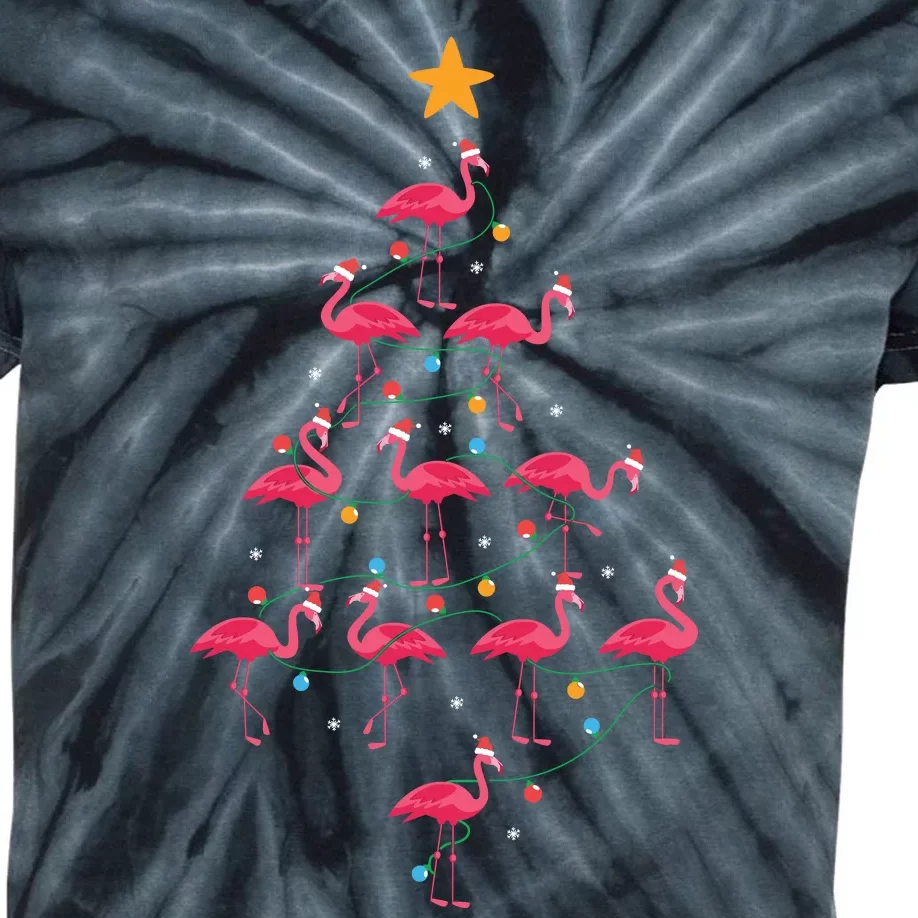 Pink Flamingo Christmas Tree Cute Flamingos Holiday Deco Kids Tie-Dye T-Shirt