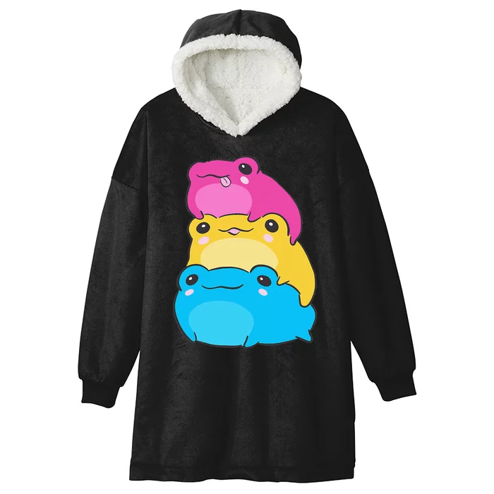 Pansexual Flag Color Frogs Subtle Pan Pride LGBTQ Aesthetic Hooded Wearable Blanket