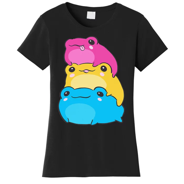 Pansexual Flag Color Frogs Subtle Pan Pride LGBTQ Aesthetic Women's T-Shirt