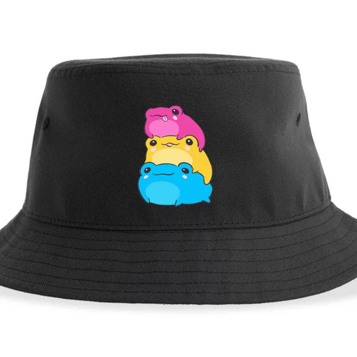 Pansexual Flag Color Frogs Subtle Pan Pride LGBTQ Aesthetic Sustainable Bucket Hat