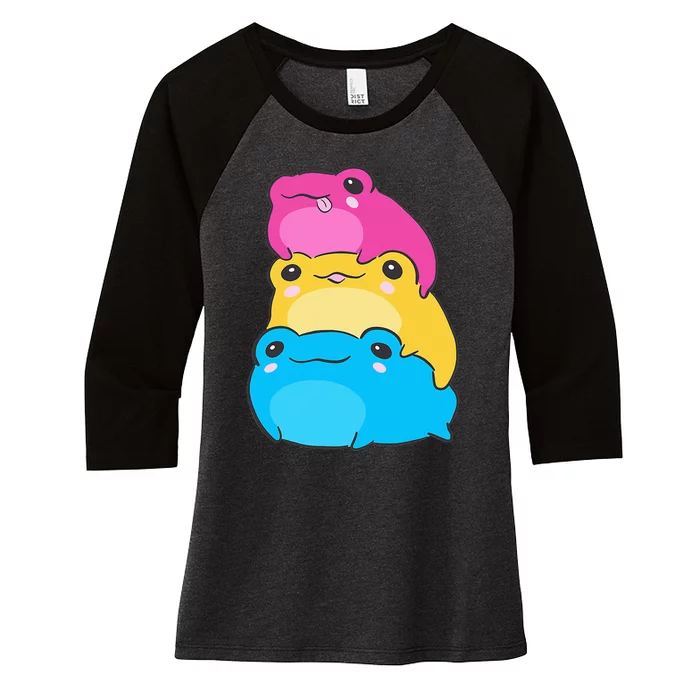 Pansexual Flag Color Frogs Subtle Pan Pride LGBTQ Aesthetic Women's Tri-Blend 3/4-Sleeve Raglan Shirt