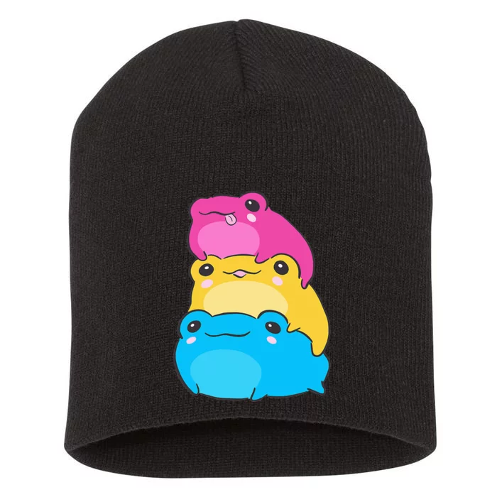 Pansexual Flag Color Frogs Subtle Pan Pride LGBTQ Aesthetic Short Acrylic Beanie