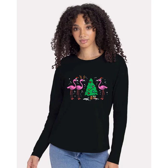 Pink Flamingo Christmas Palm Tree Tropical Xmas Funny Great Gift Womens Cotton Relaxed Long Sleeve T-Shirt